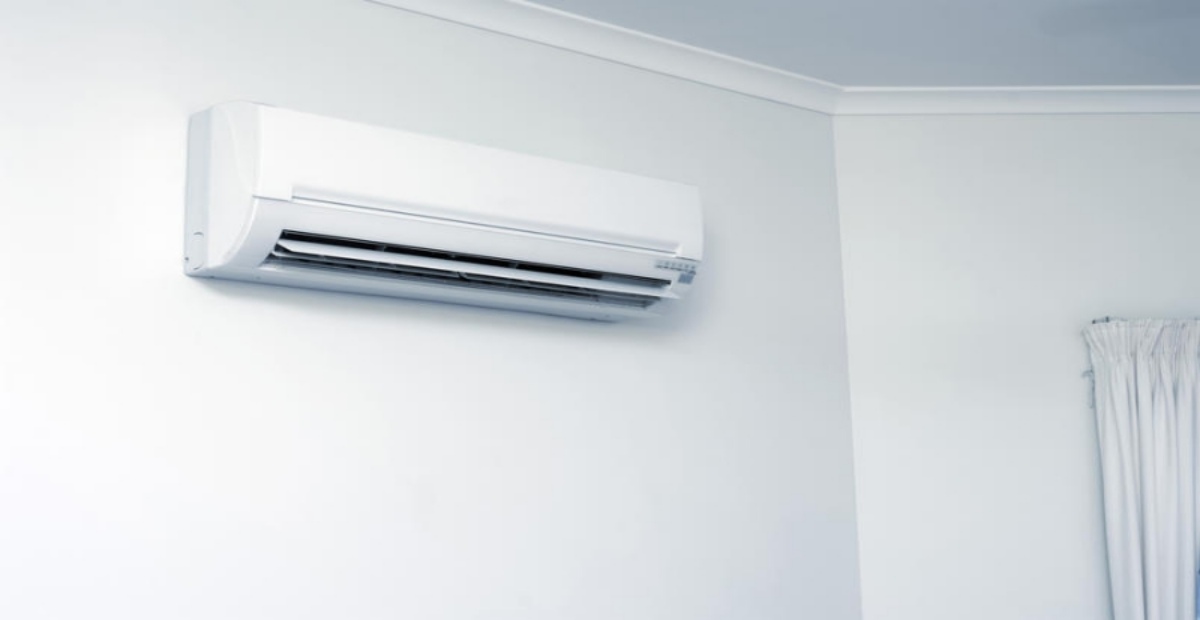 domestic air conditioner hanging on white wall