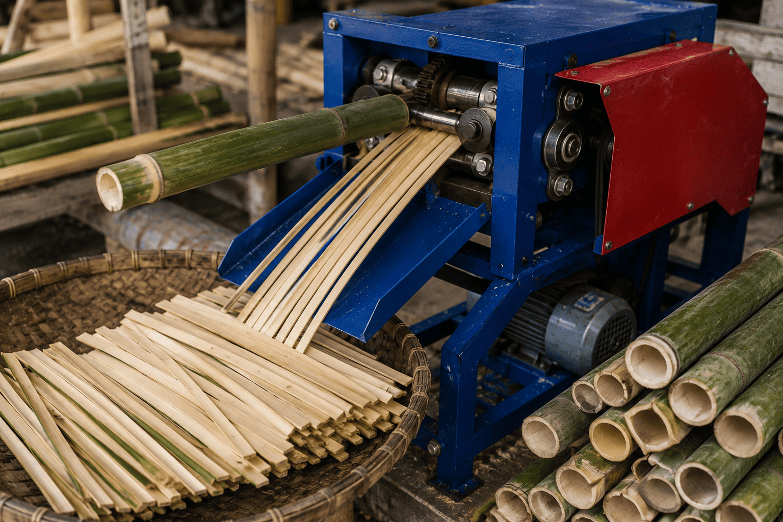 proses memotong bambu untuk usaha